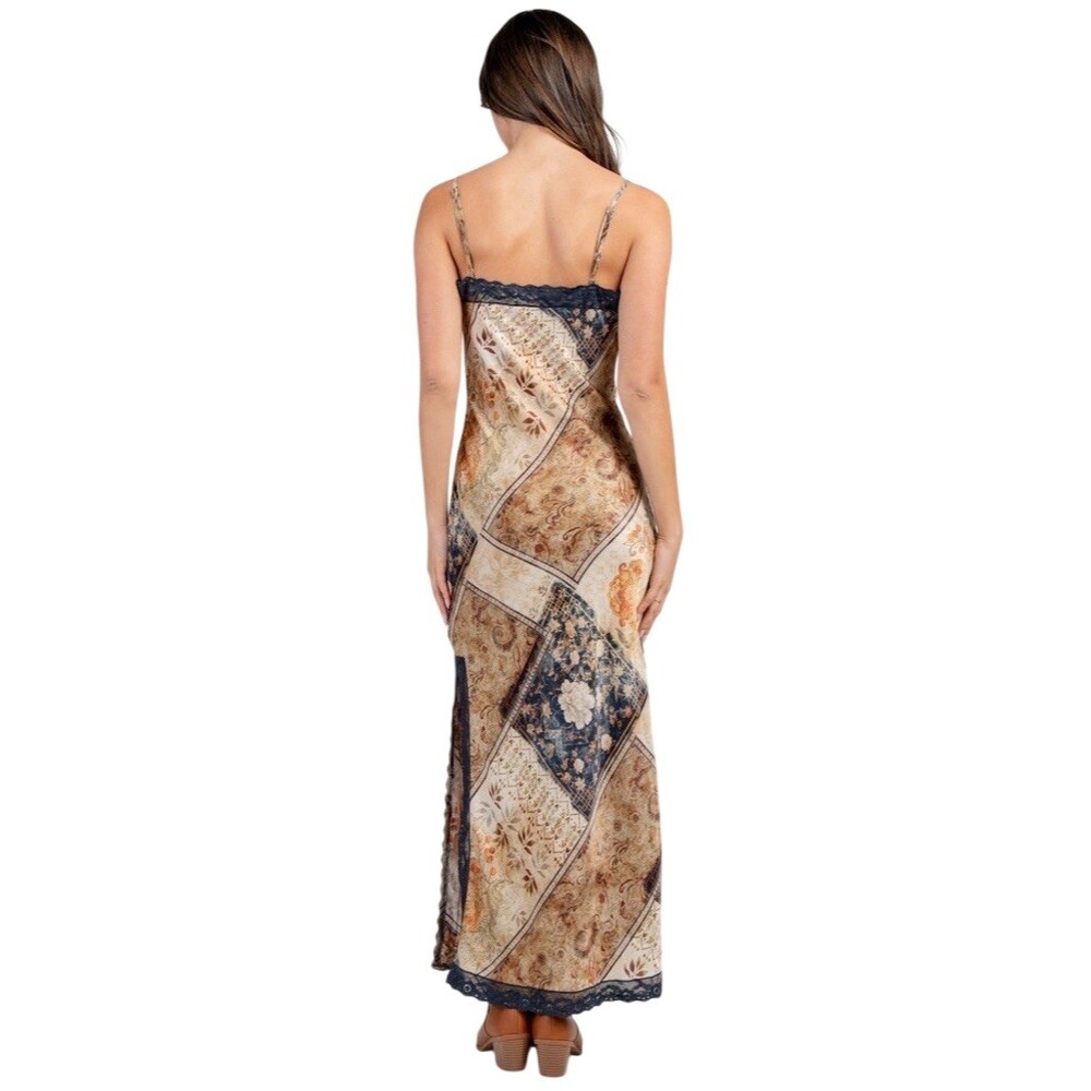 Y2k Satin Patchwork Western Maxi Slip Dress L Festival Rodeo Cowgirl Summer - Picture 3 of 15